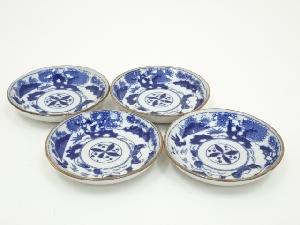 明治期　古伊万里　印判染付松竹梅小皿4客